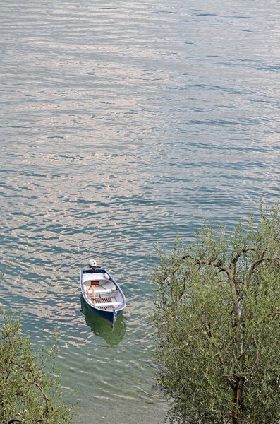 View from terraced bike path over Lake Garda. Ciclopista del Garda. Limone sul Garda, Italy