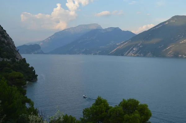 Vista Caminho Bicicleta Com Terraço Sobre Lago Garda Ciclopista Del — Fotografia de Stock