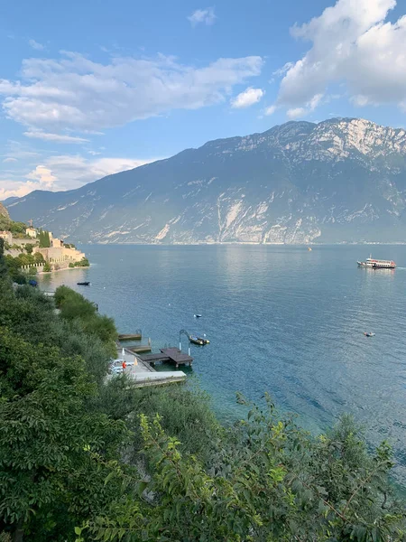 Pohled Terasovité Cyklostezky Jezero Garda Ciclopista Del Garda Limone Sul — Stock fotografie