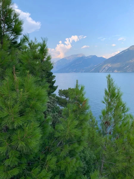 从加尔达湖上方的梯田自行车道上眺望 Ciclopista Del Garda Limone Sul Garda 意大利 — 图库照片