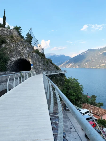 Caminho Bicicleta Com Terraço Sobre Lago Garda Ciclopista Del Garda — Fotografia de Stock