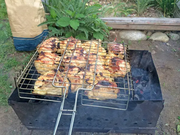 Grilled Parts Chicken Grill Cooking Meat Coals — Stock Photo, Image