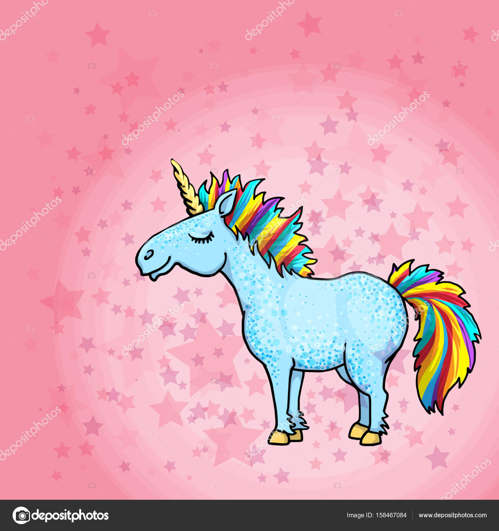 Unicorno del fumetto con sfondo colorato — Vettoriale Stock