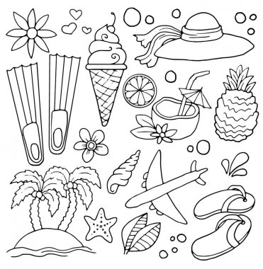 Tatil, elle çizilmiş nesneleri kümesi yaz
