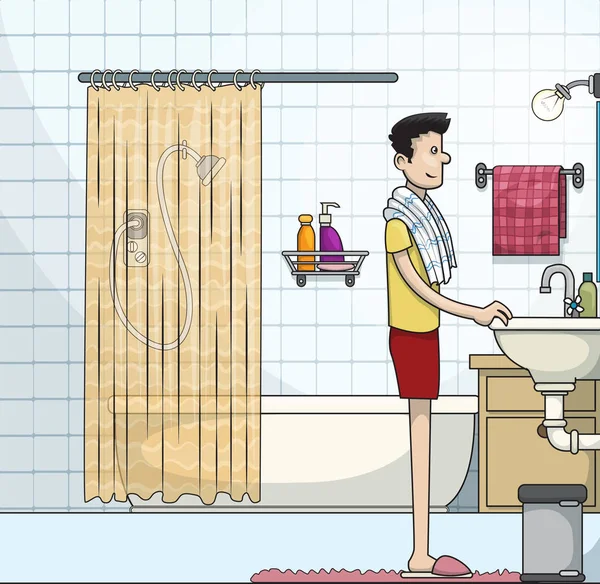 Genç adam bir banyoda — Stok Vektör