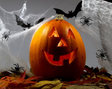 Cadılar Bayramı Balkabağı yapraklarda