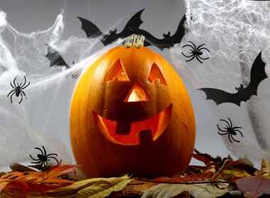 Cadılar Bayramı Balkabağı yapraklarda