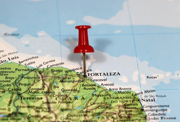 Mapa con pin point de Fortaleza — Foto de Stock