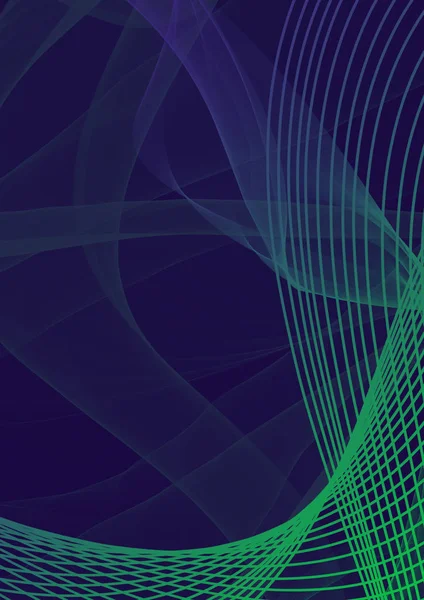 DIgital abstract dark blue background with gblue and green wave lines