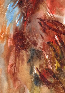 Kağıt, kahverengi ve kırmızı üzerine suluboya soyut doku