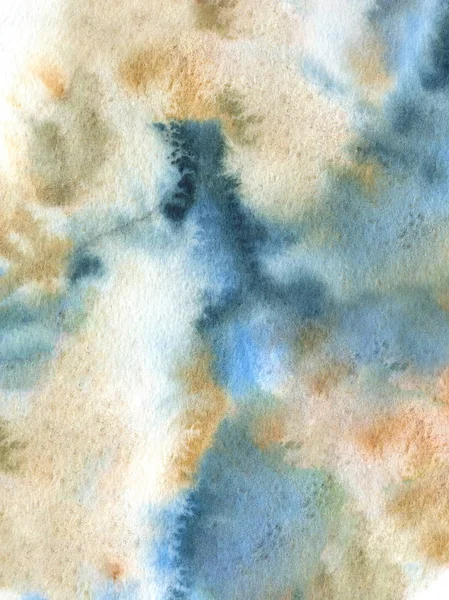 紙に水彩抽象的なテクスチャ 色濃い青と黄土色 — ストック写真