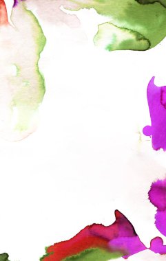 Suluboya, mor ve yeşil lekeli el yapımı soyut çerçeve