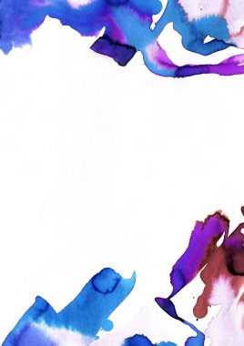 Suluboya mavi ve mor lekeli el yapımı soyut çerçeve