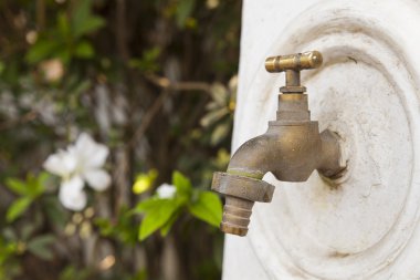 Pirinç musluk bahçede