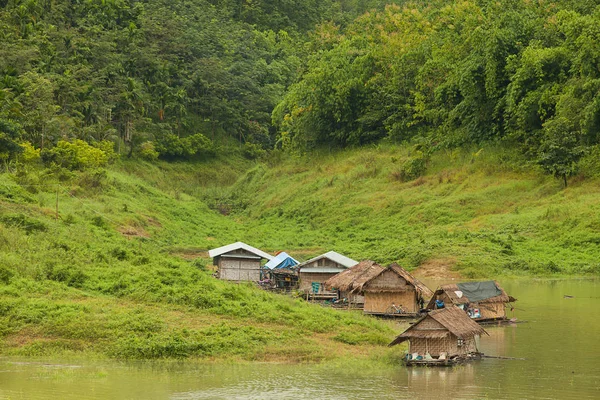 Wooden raft and boat at Sangkhla buri, Thailand.