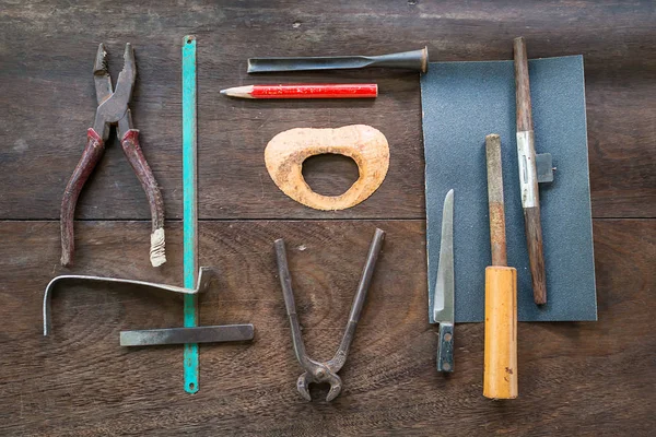 Strumenti Falegnameria Sullo Sfondo Legno — Foto Stock