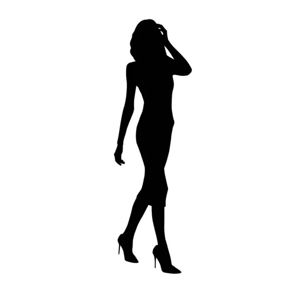 Black fashion vector silhouette of stylish woman on white background — Stock Vector