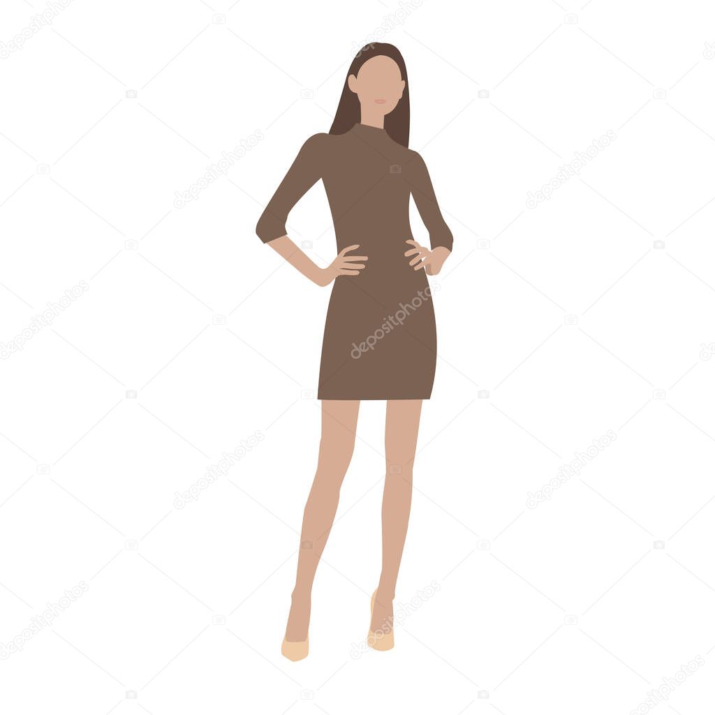 Brown abstract female shape, silhouette of stylish beautiful girl in pastel colors.