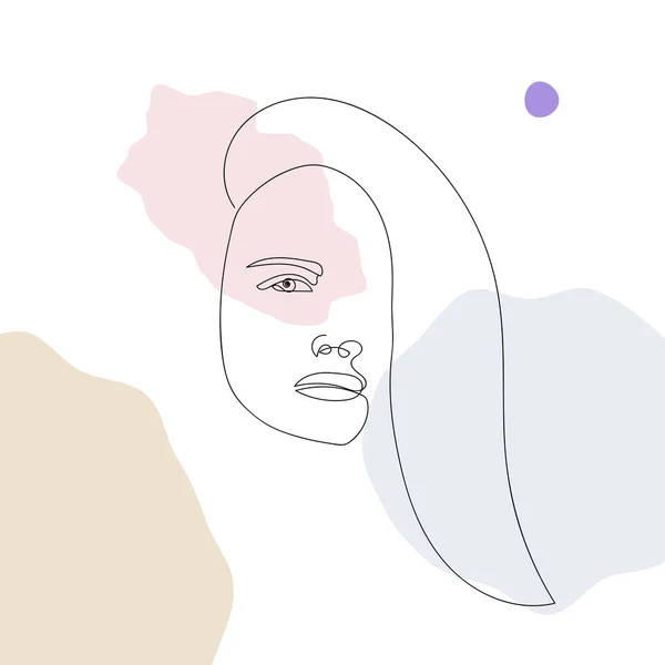 Line Art Dessin Continu Portrait Femme Avec Des Éléments Abstraits — Image vectorielle