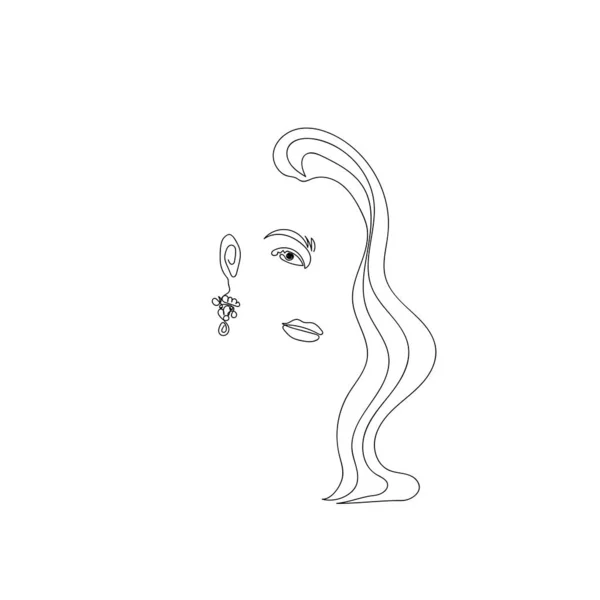 Portrait Femme Ligne Art Visage Dessin Main Ligne Continue Fille — Image vectorielle