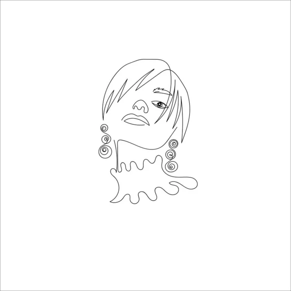 线条艺术当代女性肖像 带有发型和耳环的简约女性面孔 连续线条矢量插图 — 图库矢量图片