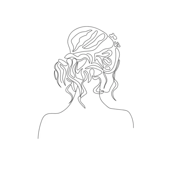 Ligne Art Femme Coiffure Nuptiale Ligne Continue Dessin Main Profil — Image vectorielle