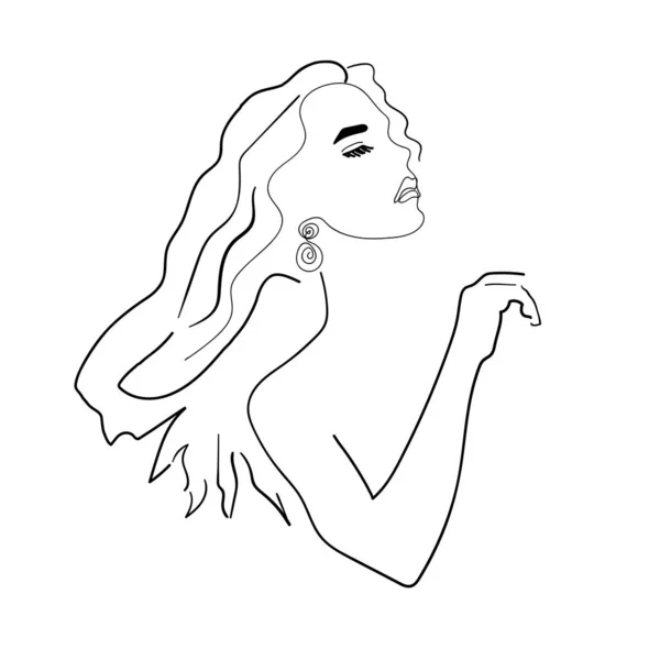 Девушка Длинными Волосами Линейная Простая Минималистичная Модная Векторная Иллюстрация Женского — стоковый вектор