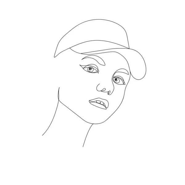 Desenho Arte Linha Menina Jovem Hipster Boné Beisebol Retrato Unissex — Vetor de Stock