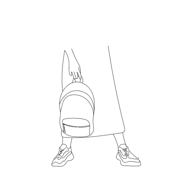 치마와 운동화를 소녀가 배낭의 스케치 아이콘 프린트 하이라이트 디자인을 일러스트 — 스톡 벡터