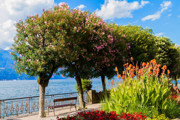 Bellagio, Italy - 13 August 2013: Walk along the Como lake in Bellagio in summer time, Italy