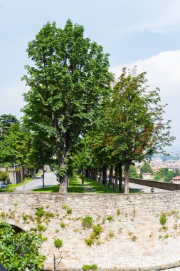 Bergamo, İtalya - 11 Haziran 2013: Güneşli bir günde yüksek şehir Bergamo 'nun açısı