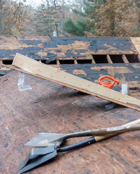 wood and tools on a rooftop