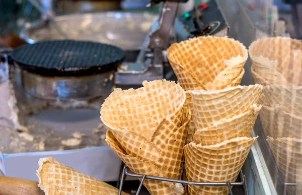 Fresh waffle cones ready for ice cream — Stock Photo, Image