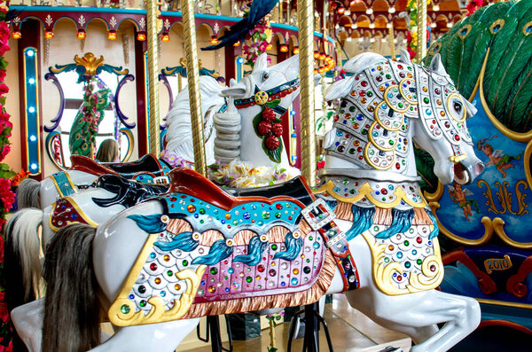 St Joseph Michigan USA March 1 2020; beautiful hand painted carousel horses are a feature at this Michigan landmark in the USA