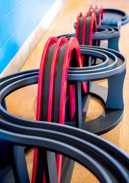 Red Black Track Makes Interesting Abstract Child Play Area — Stock Photo, Image