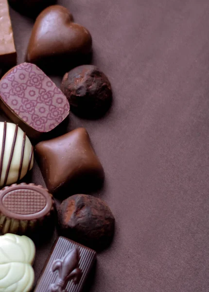 Variedad Chocolates Decedentes Con Espacio Copia Lado Derecho — Foto de Stock