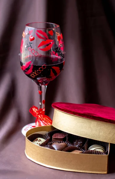 Вино Шоколад Отлично Подходят Дня Святого Валентина Любого Романтического Времени — стоковое фото