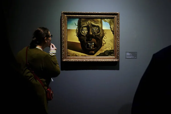 Visitors Look Paintings Surrealist Artists Salvador Dali Rene Magritte Exhibition — Stockfoto