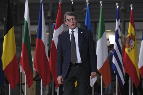 Przewodniczący Parlamentu Europejskiego David Maria Sassoli Przyjeżdża Szczyt Europejski Brukseli — Zdjęcie stockowe