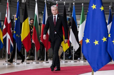 Litvanya Cumhurbaşkanı Gitana Nauseda, 17 Ekim 2019 'da Brüksel, Belçika' daki Avrupa Konseyi 'ne Avrupa Zirvesi' ne katılmak üzere geldi.. 