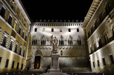 Exterior view of Headquarters of Banca Monte dei Paschi di Siena bank in Siena, Italy on Oct. 25, 2019. clipart