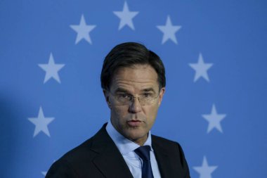 Brüksel, Belçika. 17 Ekim 2019. Hollanda Başbakanı Mark Rutte, Eu liderlerinin zirvesi sonrasında düzenlediği basın toplantısında konuştu.