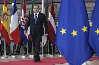 İsveç Başbakanı Stefan Lofven, 17 Ekim 2019 'da Brüksel, Belçika' daki Avrupa Konseyi 'ne Avrupa Zirvesi' ne katılmak üzere geldi.. 