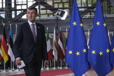 Brüksel, Belçika. 10 Ekim 2019. Çek Cumhuriyeti Başbakanı Andrej Babi, Eu liderleri zirvesine katılmak üzere geldi..