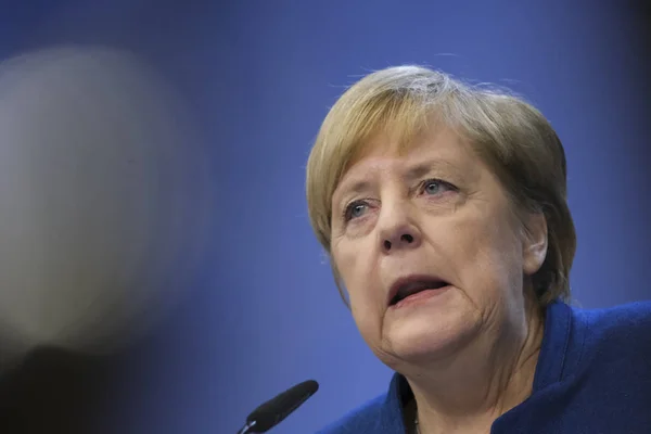 Brussels Belgia Oktober 2019 Angela Merkel Kanselir Jerman Memberikan Konferensi — Stok Foto