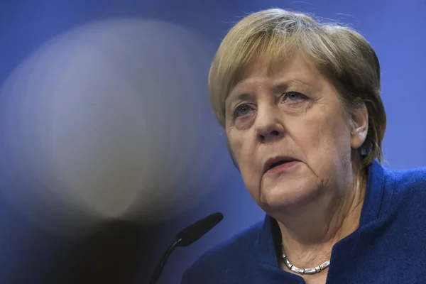 Bruksela Belgia Października 2019 Angela Merkel Kanclerz Niemiec Wygłasza Konferencję — Zdjęcie stockowe