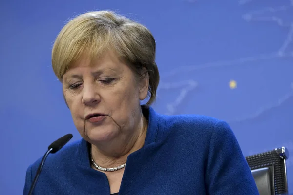 Brussels Belgia Oktober 2019 Angela Merkel Kanselir Jerman Memberikan Konferensi — Stok Foto