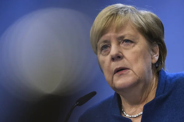 Брюссель Бельгія Жовтня 2019 Ангела Меркель Канцлер Німеччини Проводить Медіаконференцію — стокове фото