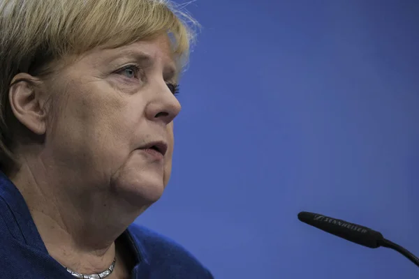 Brüssel Belgien 2019 Angela Merkel Kanzlerin Der Bundesrepublik Deutschland Gibt — Stockfoto