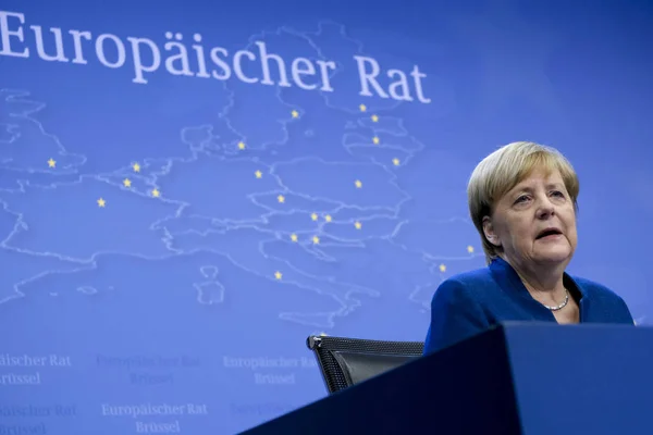 Bryssel Belgien Oktober 2019 Angela Merkel Tysklands Förbundskansler Anordnar Mediakonferens — Stockfoto